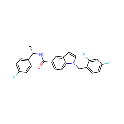 C[C@H](NC(=O)c1ccc2c(ccn2Cc2ccc(F)cc2F)c1)c1ccc(F)cc1 ZINC000198390748