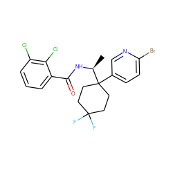 C[C@H](NC(=O)c1cccc(Cl)c1Cl)C1(c2ccc(Br)nc2)CCC(F)(F)CC1 ZINC000217382785