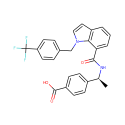 C[C@H](NC(=O)c1cccc2ccn(Cc3ccc(C(F)(F)F)cc3)c12)c1ccc(C(=O)O)cc1 ZINC000049046206