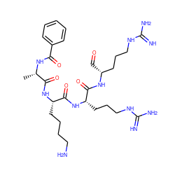 C[C@H](NC(=O)c1ccccc1)C(=O)N[C@@H](CCCCN)C(=O)N[C@@H](CCCNC(=N)N)C(=O)N[C@H](C=O)CCCNC(=N)N ZINC000028565101