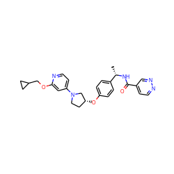 C[C@H](NC(=O)c1ccnnc1)c1ccc(O[C@@H]2CCN(c3ccnc(OCC4CC4)c3)C2)cc1 ZINC000169709570