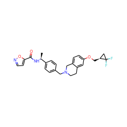 C[C@H](NC(=O)c1ccno1)c1ccc(CN2CCc3cc(OC[C@H]4CC4(F)F)ccc3C2)cc1 ZINC001772636751