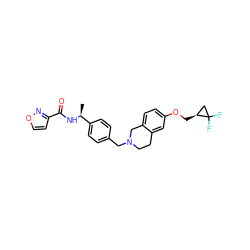 C[C@H](NC(=O)c1ccon1)c1ccc(CN2CCc3cc(OC[C@H]4CC4(F)F)ccc3C2)cc1 ZINC001772628157