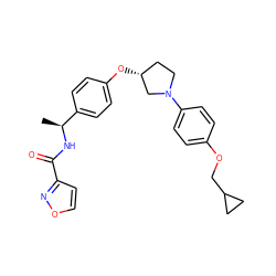 C[C@H](NC(=O)c1ccon1)c1ccc(O[C@@H]2CCN(c3ccc(OCC4CC4)cc3)C2)cc1 ZINC001772634969