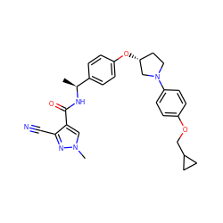 C[C@H](NC(=O)c1cn(C)nc1C#N)c1ccc(O[C@@H]2CCN(c3ccc(OCC4CC4)cc3)C2)cc1 ZINC001772642711