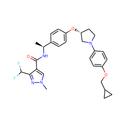 C[C@H](NC(=O)c1cn(C)nc1C(F)F)c1ccc(O[C@@H]2CCN(c3ccc(OCC4CC4)cc3)C2)cc1 ZINC001772650160