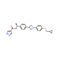 C[C@H](NC(=O)c1cn[nH]c1)c1ccc(C2CN(c3ccc(OCC4CC4)cc3)C2)cc1 ZINC000149963031