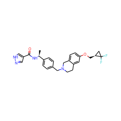 C[C@H](NC(=O)c1cn[nH]c1)c1ccc(CN2CCc3cc(OC[C@H]4CC4(F)F)ccc3C2)cc1 ZINC001772584933