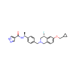 C[C@H](NC(=O)c1cn[nH]c1)c1ccc(CN2Cc3ccc(OCC4CC4)cc3[C@@H](F)C2)cc1 ZINC001772592313