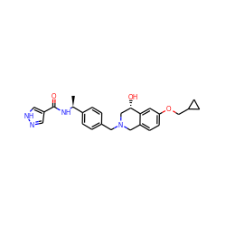 C[C@H](NC(=O)c1cn[nH]c1)c1ccc(CN2Cc3ccc(OCC4CC4)cc3[C@@H](O)C2)cc1 ZINC001772639898