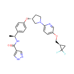 C[C@H](NC(=O)c1cn[nH]c1)c1ccc(O[C@@H]2CCN(c3ccc(OC[C@H]4CC4(F)F)cn3)C2)cc1 ZINC000231378748