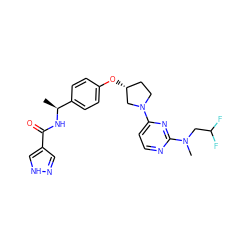 C[C@H](NC(=O)c1cn[nH]c1)c1ccc(O[C@@H]2CCN(c3ccnc(N(C)CC(F)F)n3)C2)cc1 ZINC000261150448