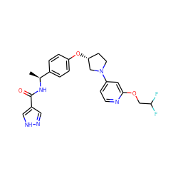 C[C@H](NC(=O)c1cn[nH]c1)c1ccc(O[C@@H]2CCN(c3ccnc(OCC(F)F)c3)C2)cc1 ZINC000231378919