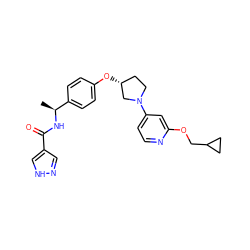 C[C@H](NC(=O)c1cn[nH]c1)c1ccc(O[C@@H]2CCN(c3ccnc(OCC4CC4)c3)C2)cc1 ZINC000231378627