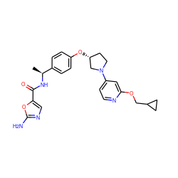 C[C@H](NC(=O)c1cnc(N)o1)c1ccc(O[C@@H]2CCN(c3ccnc(OCC4CC4)c3)C2)cc1 ZINC000169709541