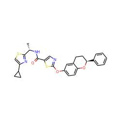 C[C@H](NC(=O)c1cnc(Oc2ccc3c(c2)CC[C@@H](c2ccccc2)O3)s1)c1nc(C2CC2)cs1 ZINC000169710498