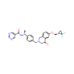 C[C@H](NC(=O)c1cncnc1)c1ccc(CN2CC(=O)c3cc(OC[C@H]4CC4(F)F)ccc3C2)cc1 ZINC001772649945