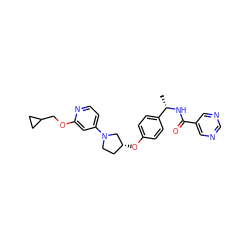 C[C@H](NC(=O)c1cncnc1)c1ccc(O[C@@H]2CCN(c3ccnc(OCC4CC4)c3)C2)cc1 ZINC000169709548