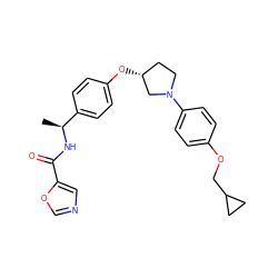 C[C@H](NC(=O)c1cnco1)c1ccc(O[C@@H]2CCN(c3ccc(OCC4CC4)cc3)C2)cc1 ZINC001772624525