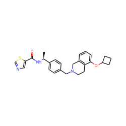 C[C@H](NC(=O)c1cncs1)c1ccc(CN2CCc3c(cccc3OC3CCC3)C2)cc1 ZINC001772623406