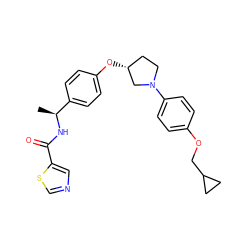 C[C@H](NC(=O)c1cncs1)c1ccc(O[C@@H]2CCN(c3ccc(OCC4CC4)cc3)C2)cc1 ZINC000205659302