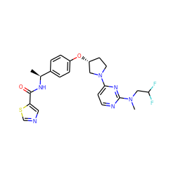 C[C@H](NC(=O)c1cncs1)c1ccc(O[C@@H]2CCN(c3ccnc(N(C)CC(F)F)n3)C2)cc1 ZINC000261072845