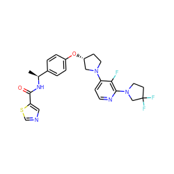 C[C@H](NC(=O)c1cncs1)c1ccc(O[C@@H]2CCN(c3ccnc(N4CCC(F)(F)C4)c3F)C2)cc1 ZINC000169709645