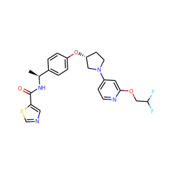 C[C@H](NC(=O)c1cncs1)c1ccc(O[C@@H]2CCN(c3ccnc(OCC(F)F)c3)C2)cc1 ZINC000169709595