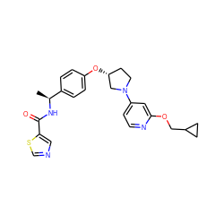 C[C@H](NC(=O)c1cncs1)c1ccc(O[C@@H]2CCN(c3ccnc(OCC4CC4)c3)C2)cc1 ZINC000169709838