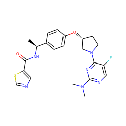 C[C@H](NC(=O)c1cncs1)c1ccc(O[C@@H]2CCN(c3nc(N(C)C)ncc3F)C2)cc1 ZINC000261076555