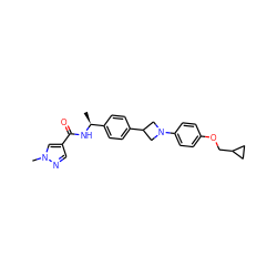 C[C@H](NC(=O)c1cnn(C)c1)c1ccc(C2CN(c3ccc(OCC4CC4)cc3)C2)cc1 ZINC000149956665