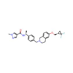 C[C@H](NC(=O)c1cnn(C)c1)c1ccc(CN2CCc3cc(OC[C@H]4CC4(F)F)ccc3C2)cc1 ZINC001772653007