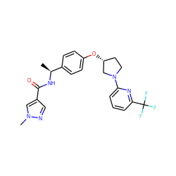 C[C@H](NC(=O)c1cnn(C)c1)c1ccc(O[C@@H]2CCN(c3cccc(C(F)(F)F)n3)C2)cc1 ZINC000169709464