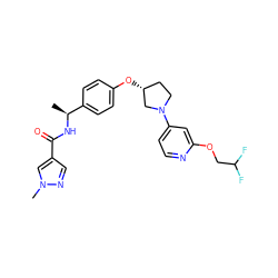 C[C@H](NC(=O)c1cnn(C)c1)c1ccc(O[C@@H]2CCN(c3ccnc(OCC(F)F)c3)C2)cc1 ZINC000169709597