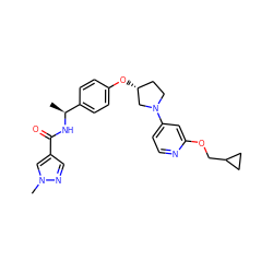 C[C@H](NC(=O)c1cnn(C)c1)c1ccc(O[C@@H]2CCN(c3ccnc(OCC4CC4)c3)C2)cc1 ZINC000169709546