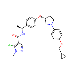 C[C@H](NC(=O)c1cnn(C)c1Cl)c1ccc(O[C@@H]2CCN(c3ccc(OCC4CC4)cc3)C2)cc1 ZINC001772596239