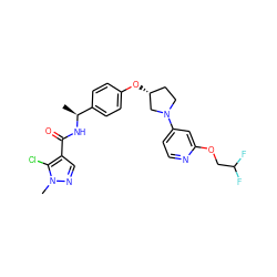 C[C@H](NC(=O)c1cnn(C)c1Cl)c1ccc(O[C@@H]2CCN(c3ccnc(OCC(F)F)c3)C2)cc1 ZINC000169709624