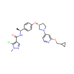 C[C@H](NC(=O)c1cnn(C)c1Cl)c1ccc(O[C@@H]2CCN(c3ccnc(OCC4CC4)c3)C2)cc1 ZINC000169709529