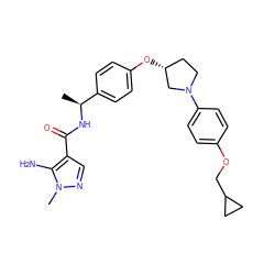 C[C@H](NC(=O)c1cnn(C)c1N)c1ccc(O[C@@H]2CCN(c3ccc(OCC4CC4)cc3)C2)cc1 ZINC001772585744