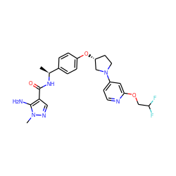 C[C@H](NC(=O)c1cnn(C)c1N)c1ccc(O[C@@H]2CCN(c3ccnc(OCC(F)F)c3)C2)cc1 ZINC000169709620