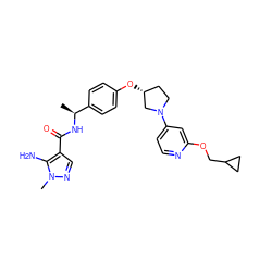 C[C@H](NC(=O)c1cnn(C)c1N)c1ccc(O[C@@H]2CCN(c3ccnc(OCC4CC4)c3)C2)cc1 ZINC000169709556