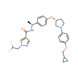 C[C@H](NC(=O)c1cnn(CC(F)F)c1)c1ccc(O[C@@H]2CCN(c3ccc(OCC4CC4)cc3)C2)cc1 ZINC001772600596