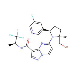 C[C@H](NC(=O)c1cnn2ccc(N3[C@@H](c4cncc(F)c4)CC[C@@]3(C)CO)nc12)C(F)(F)F ZINC000169704286