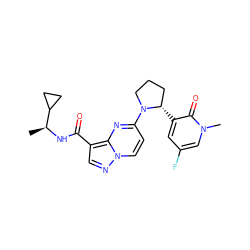 C[C@H](NC(=O)c1cnn2ccc(N3CCC[C@@H]3c3cc(F)cn(C)c3=O)nc12)C1CC1 ZINC000169704298