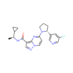 C[C@H](NC(=O)c1cnn2ccc(N3CCC[C@@H]3c3cncc(F)c3)nc12)C1CC1 ZINC000169704211