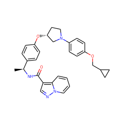 C[C@H](NC(=O)c1cnn2ccccc12)c1ccc(O[C@@H]2CCN(c3ccc(OCC4CC4)cc3)C2)cc1 ZINC001772618099