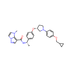 C[C@H](NC(=O)c1cnn2ccn(C)c12)c1ccc(O[C@@H]2CCN(c3ccc(OCC4CC4)cc3)C2)cc1 ZINC001772622244