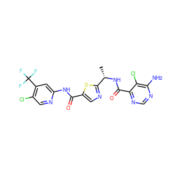 C[C@H](NC(=O)c1ncnc(N)c1Cl)c1ncc(C(=O)Nc2cc(C(F)(F)F)c(Cl)cn2)s1 ZINC000043202463