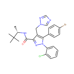 C[C@H](NC(=O)c1nn(-c2ccccc2Cl)c(-c2ccc(Br)cc2)c1Cn1cncn1)C(C)(C)C ZINC000049767160