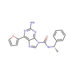 C[C@H](NC(=O)n1cnc2c(-c3ccco3)nc(N)nc21)c1ccccc1 ZINC000029047887